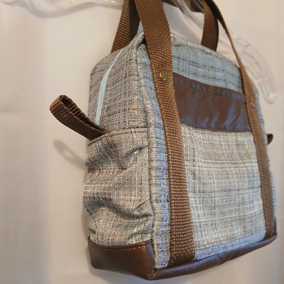 New Modern Crosshatch Saddle Double handle Satchel Purse Shoulder Bag Brown Blue - Picture 5 of 8